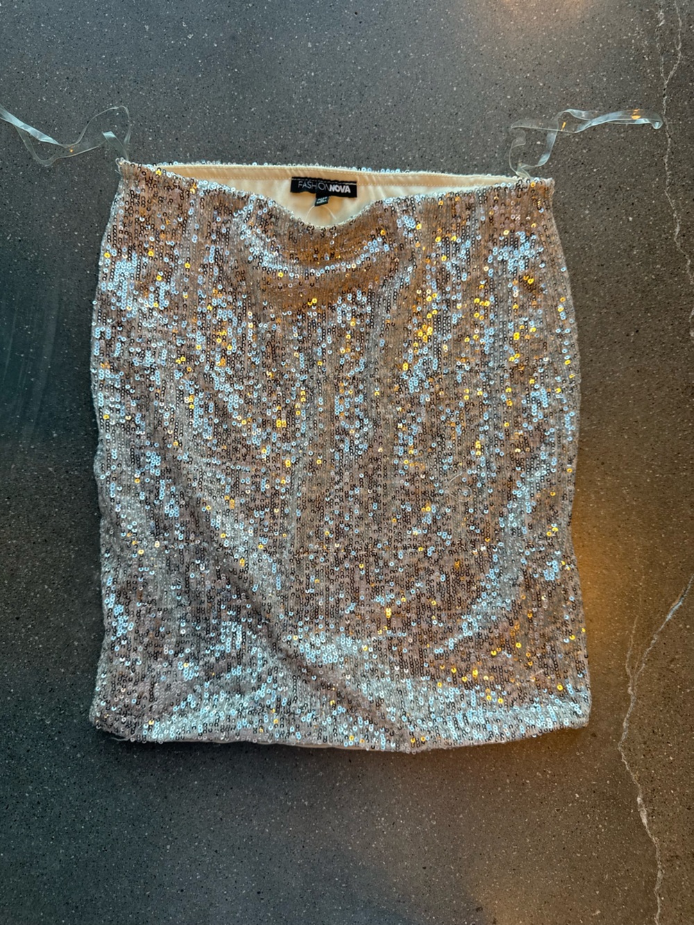 Fashion Nova Silver Sequin Mini Skirt